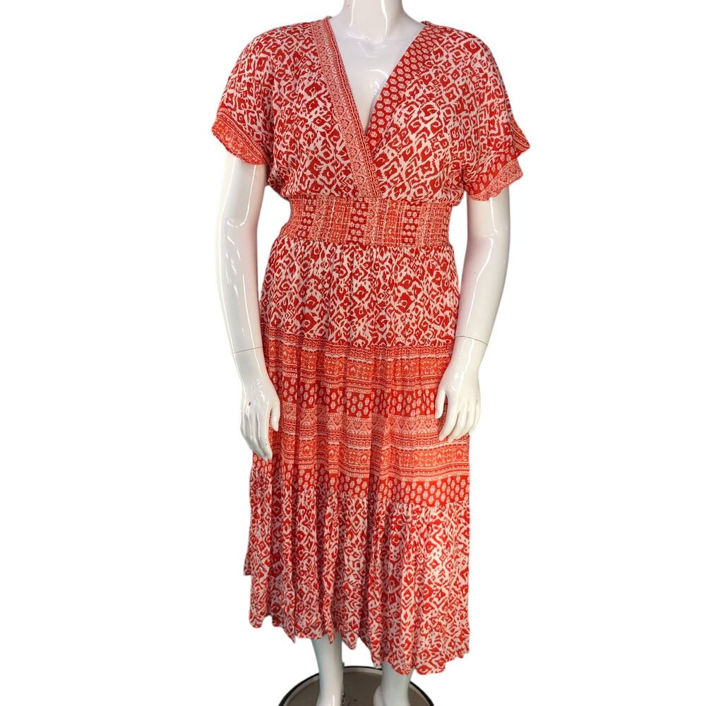 J GEE Womens Size L Dress Floral Midi Smocked Cottage Core Orange *TINY FLAW - Picture 11 of 16